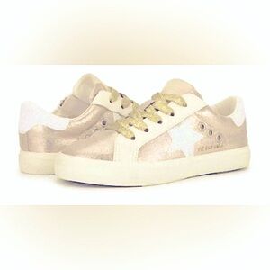 Vintage Havana Light Gold & White Sneakers/Side Zipper/- Kelsie Shoes Size 7